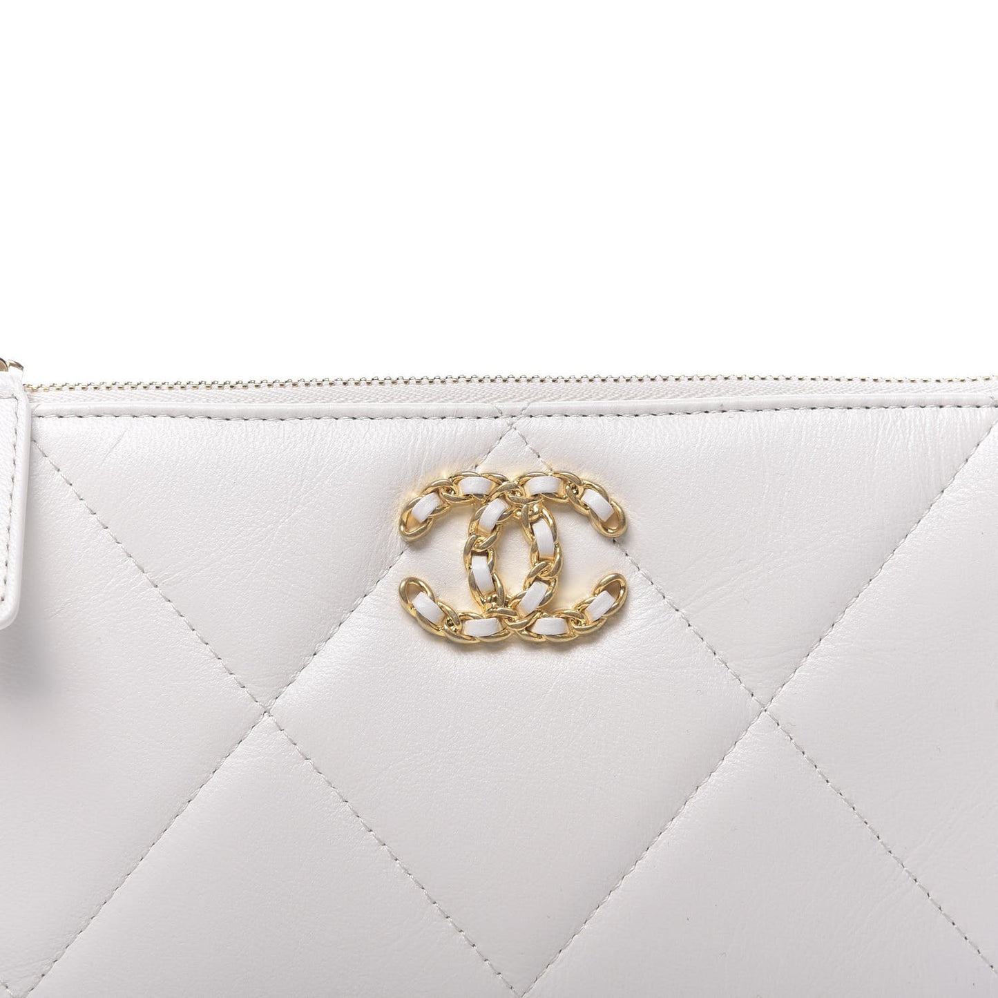 Shiny Goatskin Quilted 19 Small Pouch With Handle White