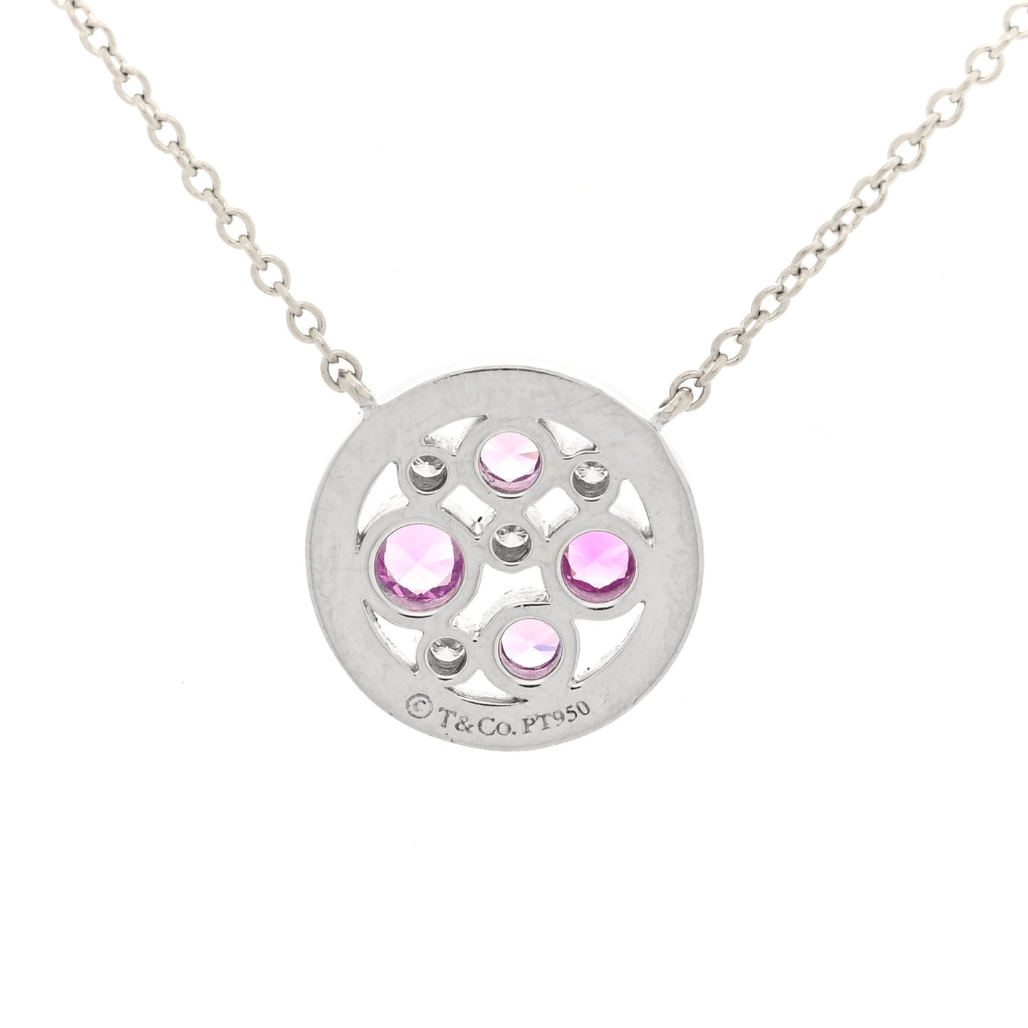 Platinum Diamond Pink Sapphire Cobblestone Pendant Necklace