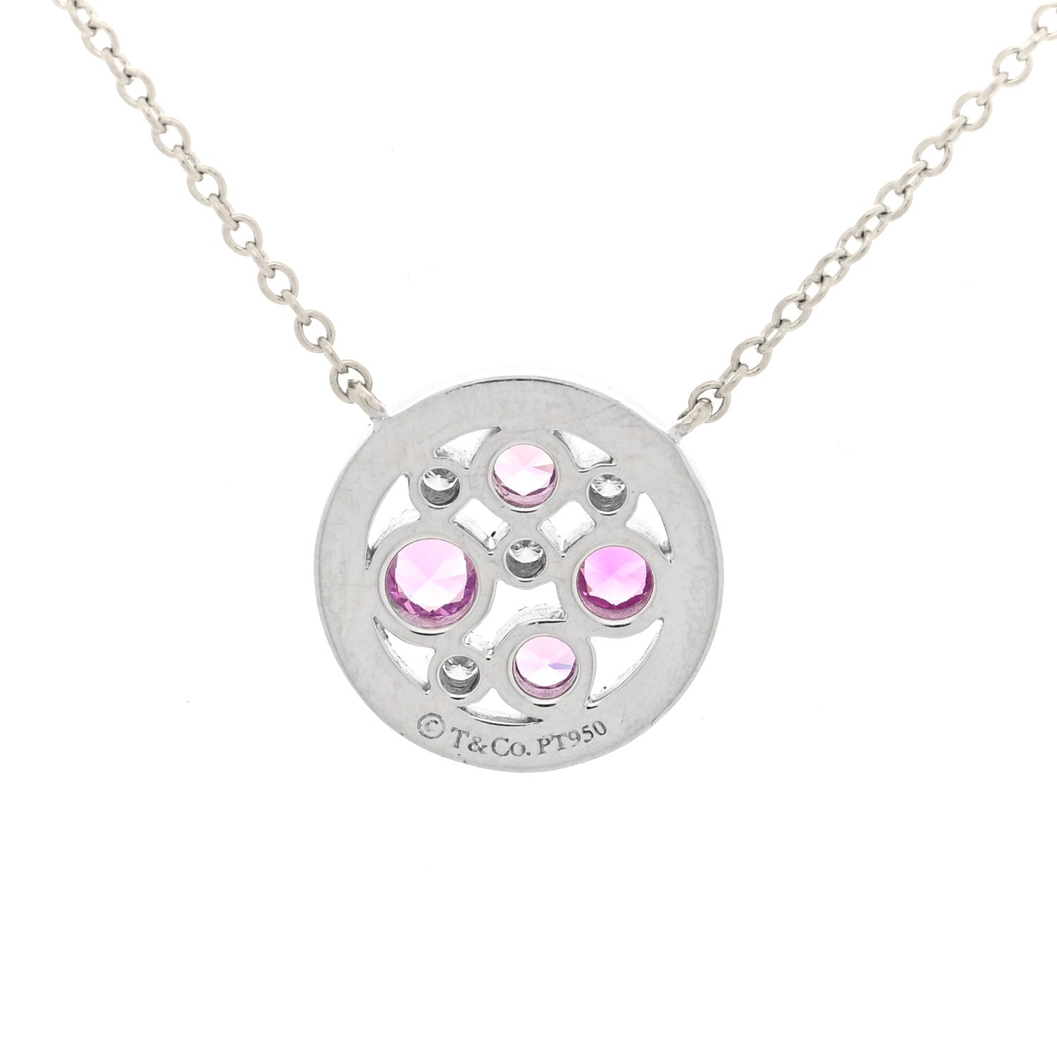 Tiffany Platinum Diamond Pink Sapphire Cobblestone Pendant Necklace 4 of 5