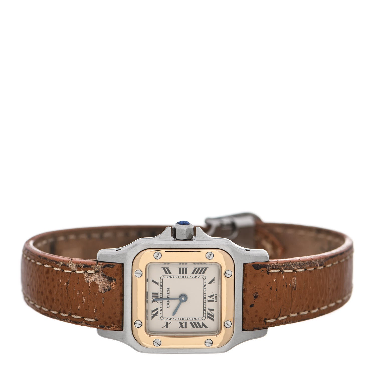 Cartier Stainless Steel 18K Yellow Gold Calfskin 24mm Santos de Cartier Galbee Quartz Watch 2 of 7