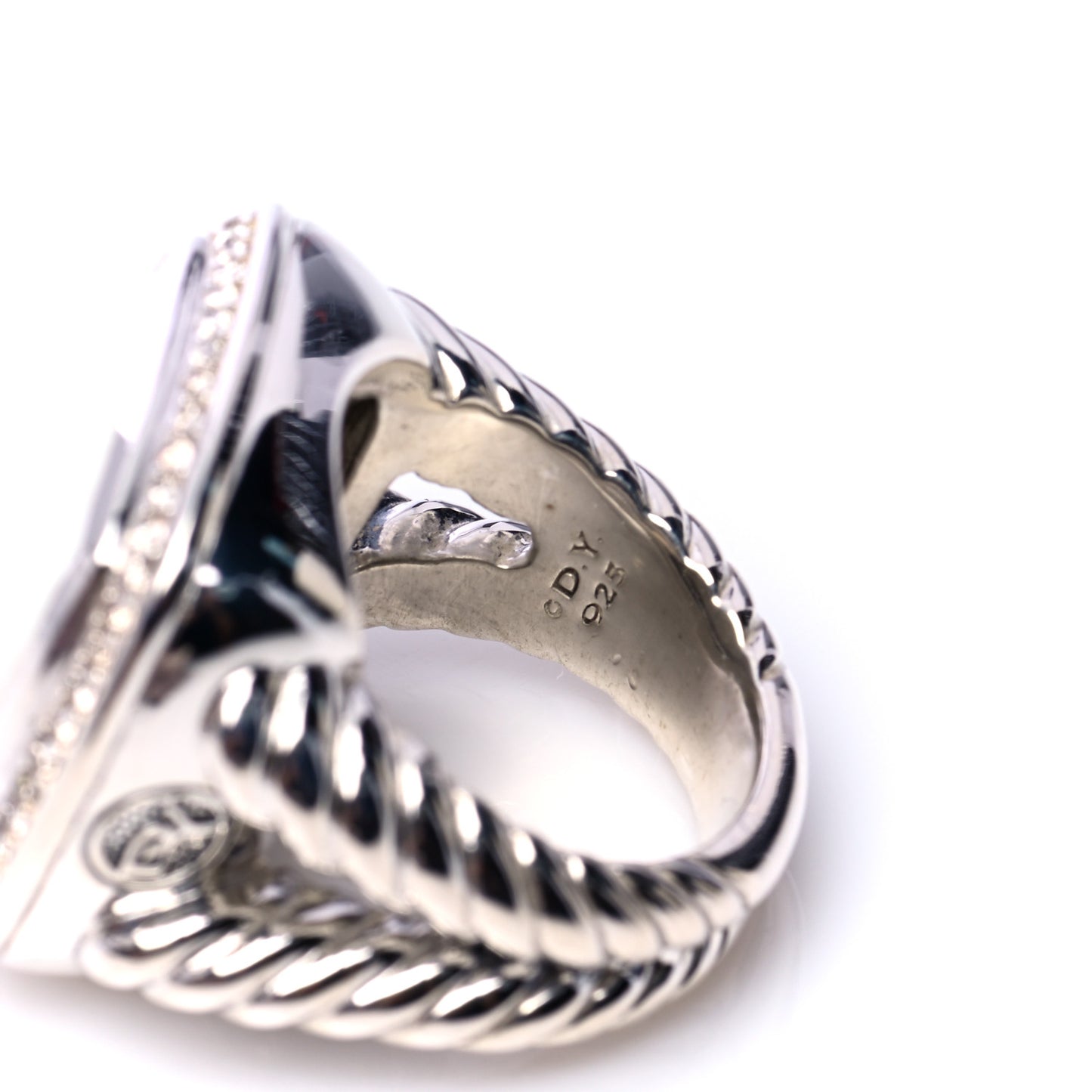 Sterling Silver Diamond White Jasper 17mm Albion Ring 52 6