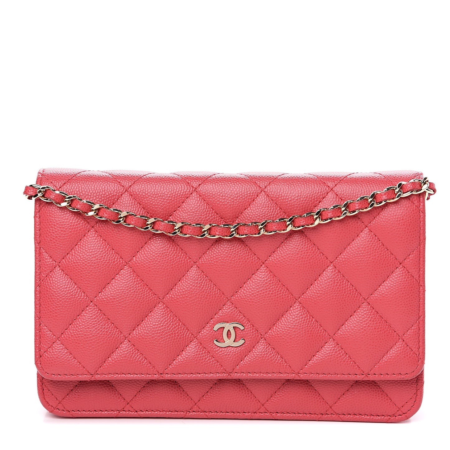 Caviar Quilted Wallet on Chain WOC Pink