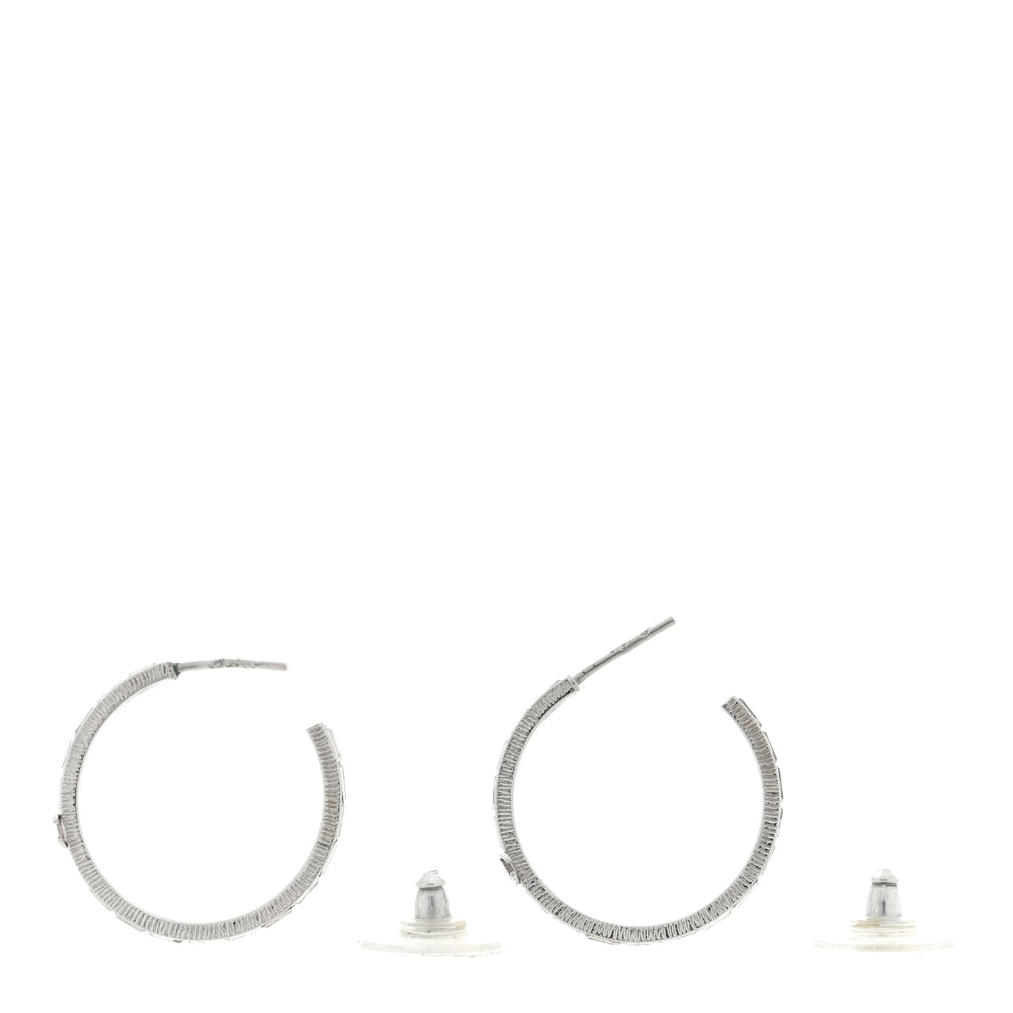 Baguette Crystal CC Hoop Earrings Silver