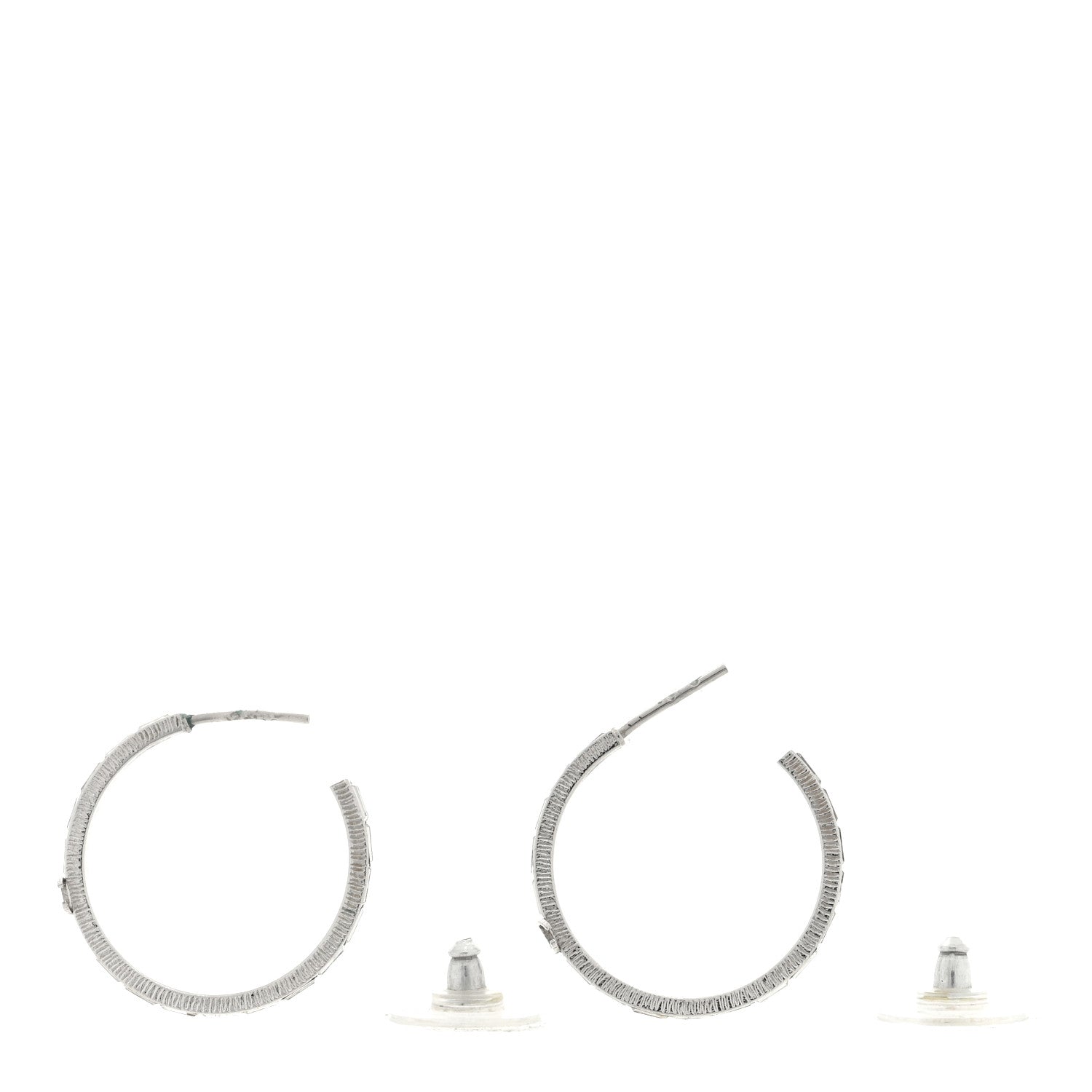Chanel Baguette Crystal CC Hoop Earrings Silver 3 of 4