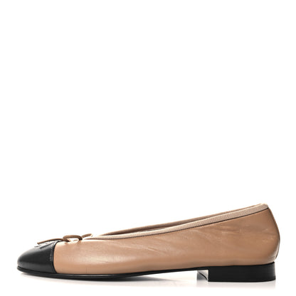 Chanel Lambskin Cap Toe CC Ballerina Flats 37 Beige Black 1 of 9