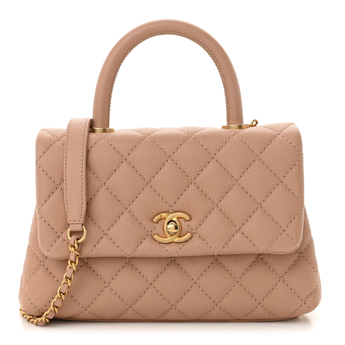Caviar Lizard Embossed Quilted Mini Coco Handle Flap Beige