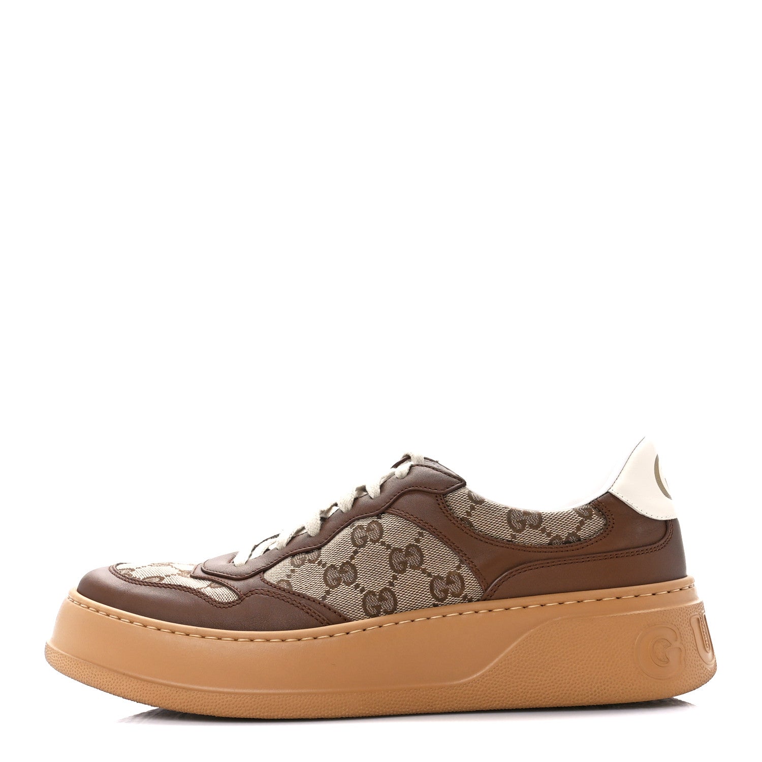 Gucci Calfskin GG Monogram Womens Platform 55mm Sneakers 42 Hezelnut Beige Ebony Mystic White 1 of 13