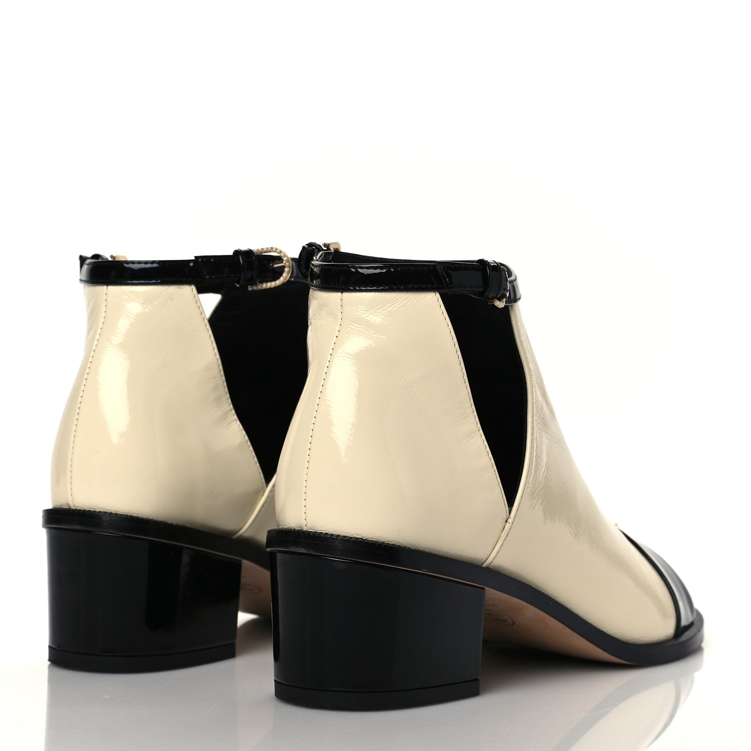 Chanel Patent Goatskin Patent Calfskin Peep Toe Short Ankle Boots 37 White Black 4 of 9