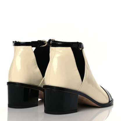 Chanel Patent Goatskin Patent Calfskin Peep Toe Short Ankle Boots 37 White Black 4 of 9