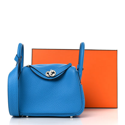 Hermes Taurillon Clemence Mini Lindy 20 Bleu Frida 11 of 11