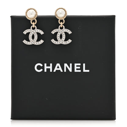 Chanel Crystal Pearl CC Drop Earrings Silver Pearly White 5 of 5