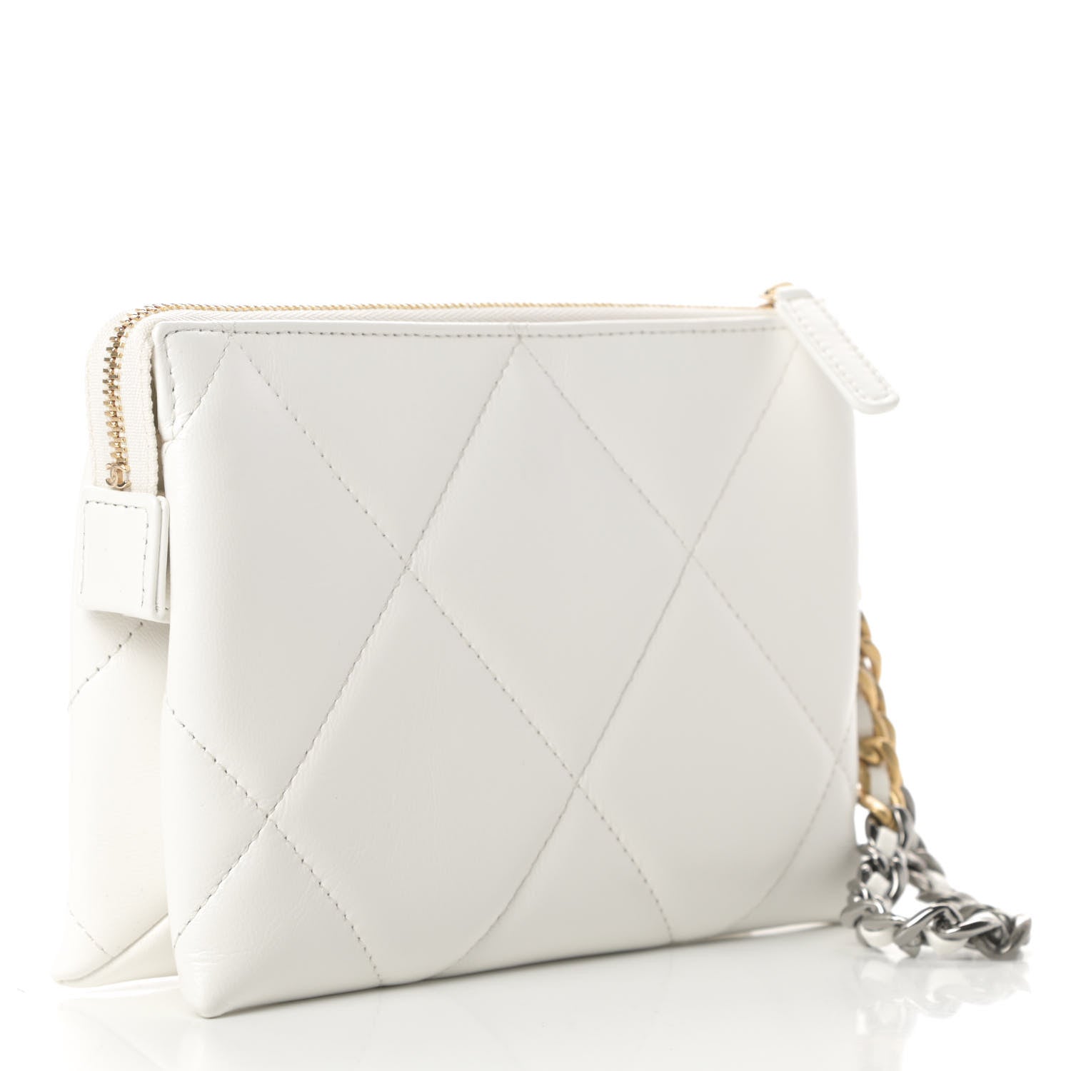 Chanel Shiny Goatskin Quilted Chanel 19 Small Pouch With Handle White 3 of 8