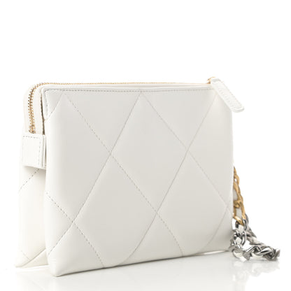 Chanel Shiny Goatskin Quilted Chanel 19 Small Pouch With Handle White 3 of 8