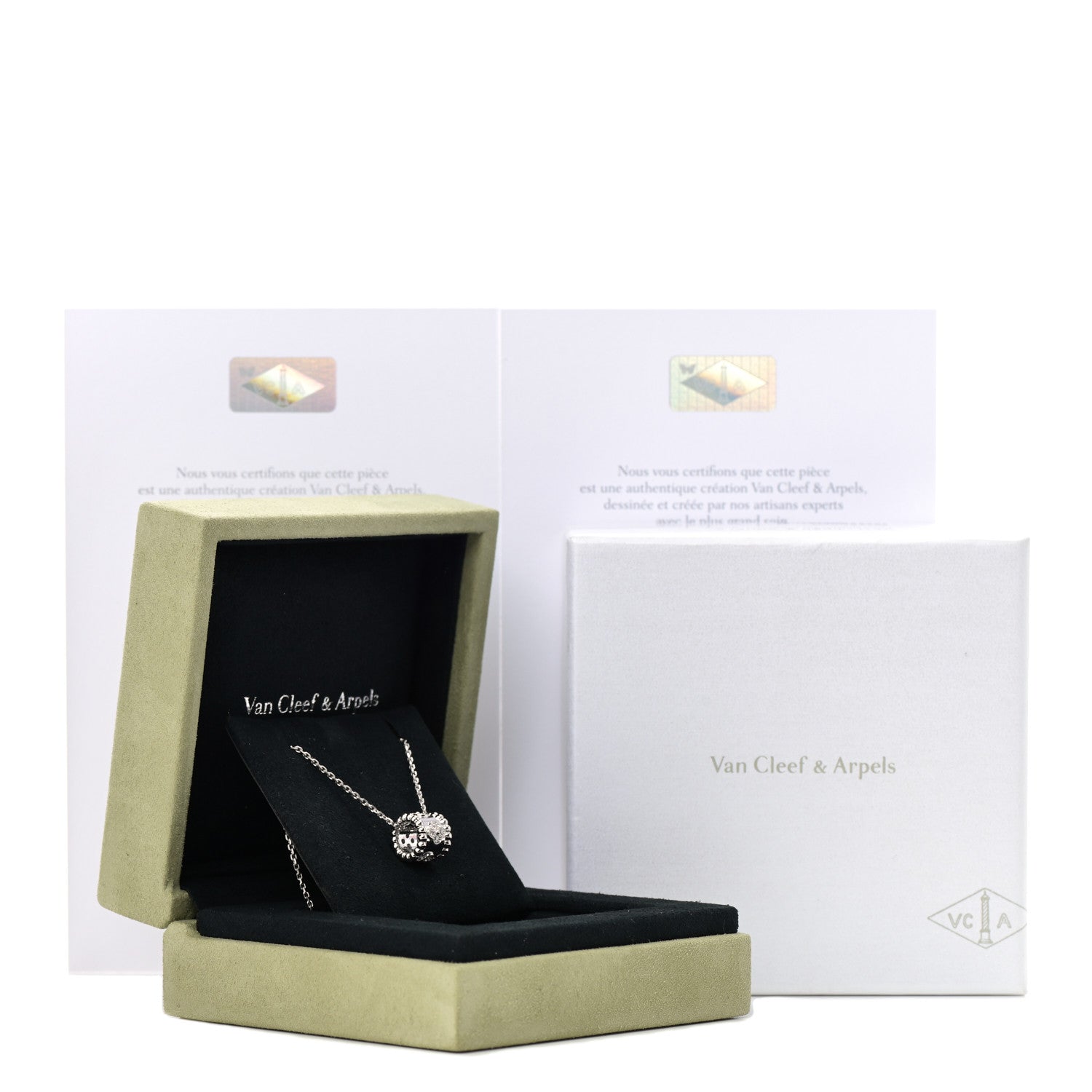 Van Cleef & Arpels 18K White Gold Diamond Small Perlee Clovers Pendant Necklace 7 of 8