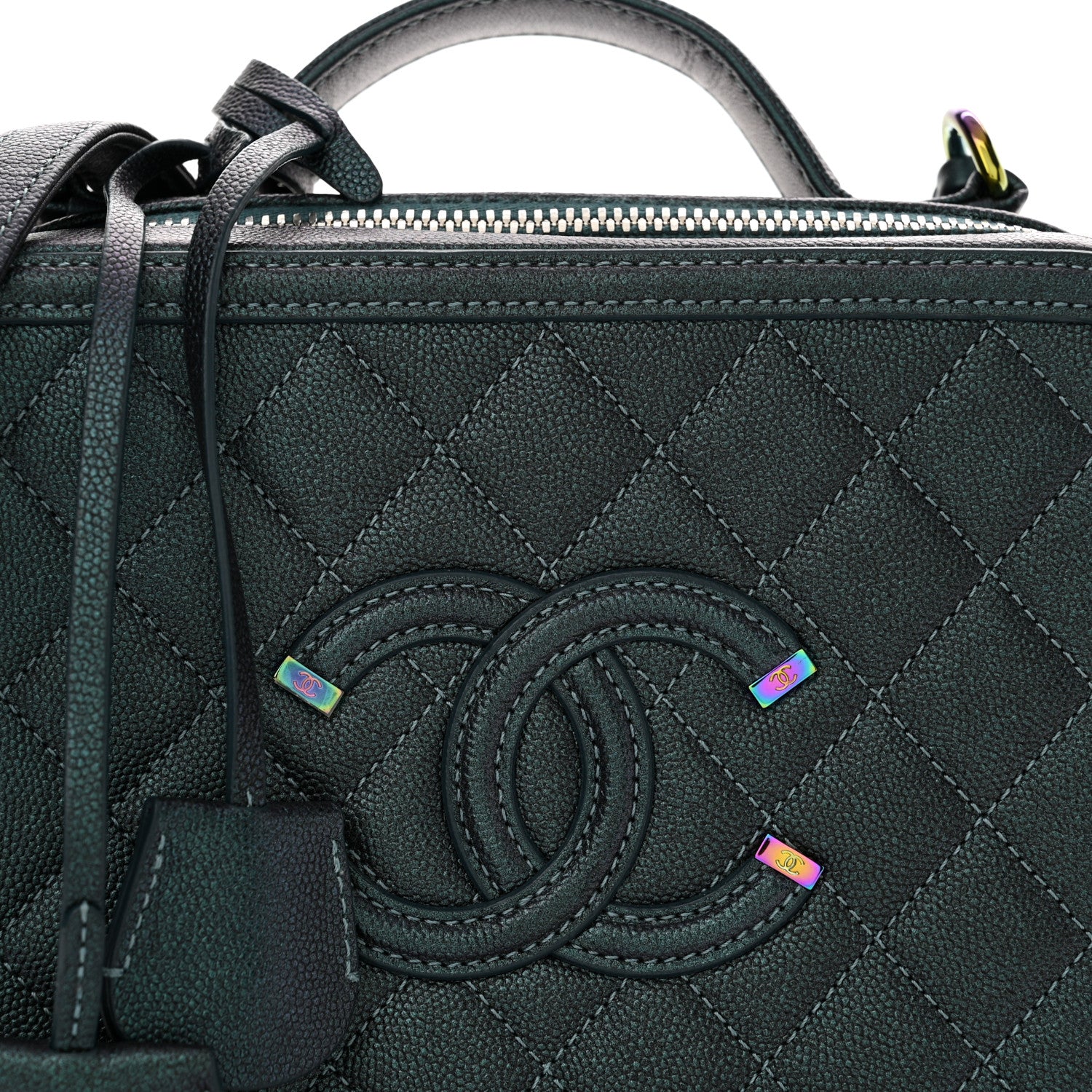 Chanel Iridescent Caviar Quilted Medium CC Filigree Vanity Case Dark Turquoise 8 of 10
