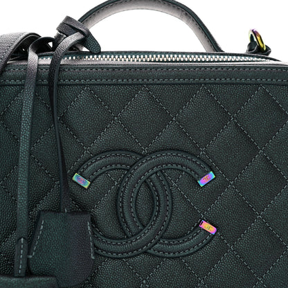 Chanel Iridescent Caviar Quilted Medium CC Filigree Vanity Case Dark Turquoise 8 of 10