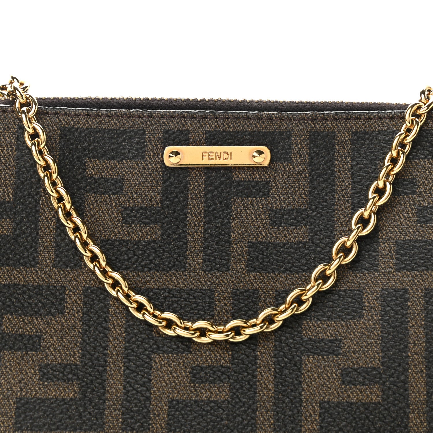 Fendi Zucca Spalmati Vitello Elite Pochette Tobacco Ebano 10 of 10