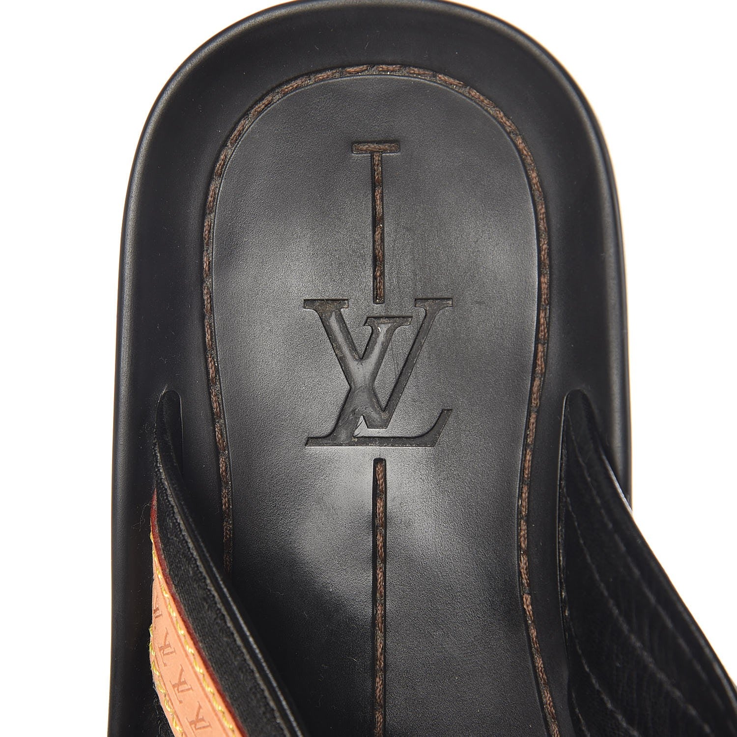 Louis Vuitton Mens Rubber Canvas Vachetta Thong Sandals 6 Black 7 of 10