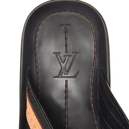 Louis Vuitton Mens Rubber Canvas Vachetta Thong Sandals 6 Black 7 of 10