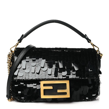Fendi Sequin Paillettes Vitello Grace Sex and the City Mini Baguette Black 1 of 12