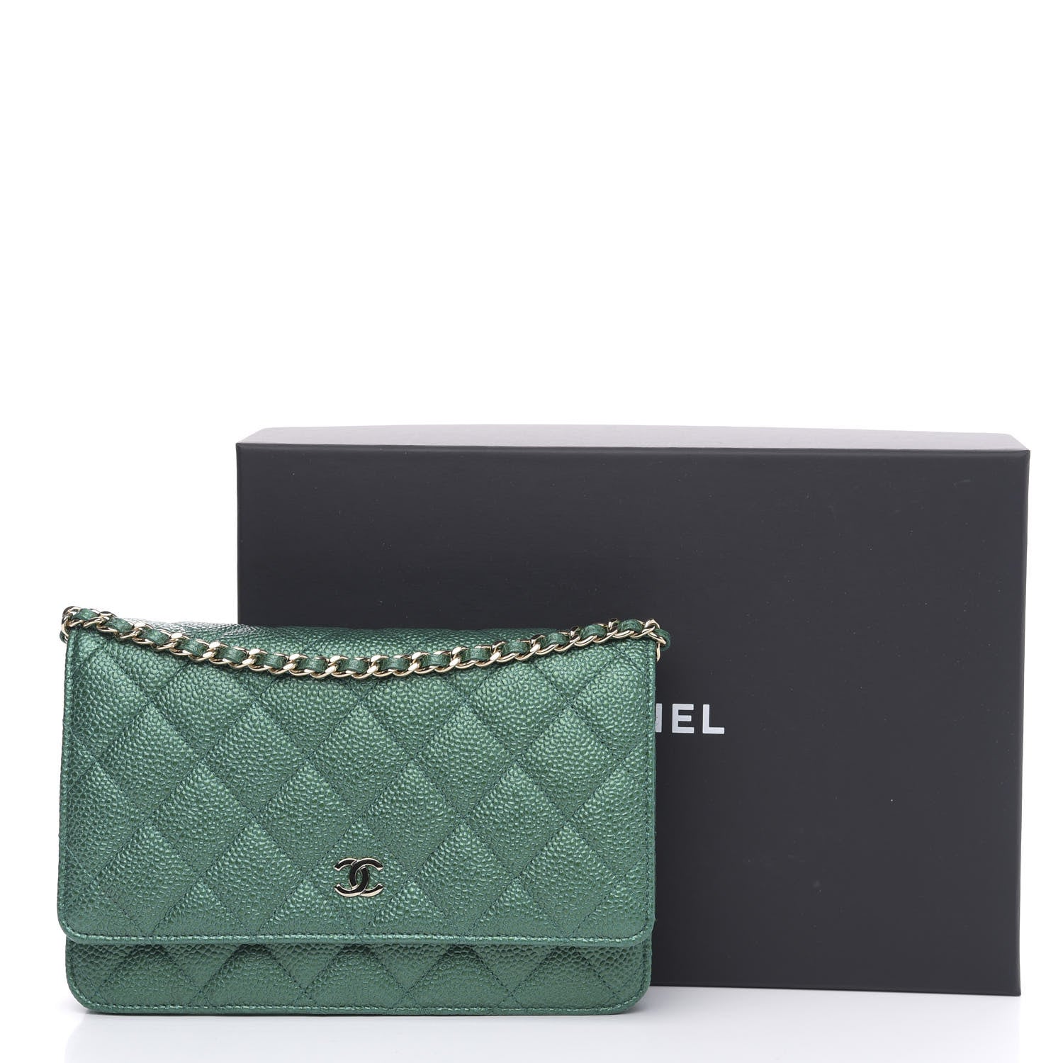 Chanel Metallic Caviar Quilted Wallet On Chain WOC Green 11 of 11