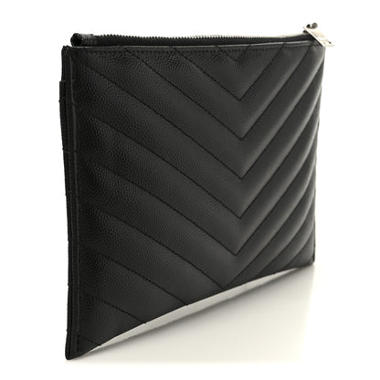 Saint Laurent Grain De Poudre Chevron Monogram Bill Pouch Black 3 of 8
