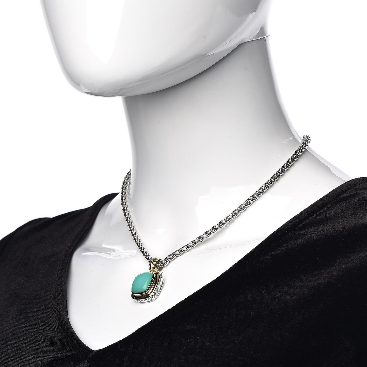 Sterling Silver 18K Yellow Gold Turquoise 14mm Albion Wheat Chain Pendant Necklace