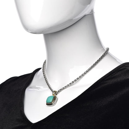 David Yurman Sterling Silver 18K Yellow Gold Turquoise 14mm Albion Wheat Chain Pendant Necklace 2 of 5
