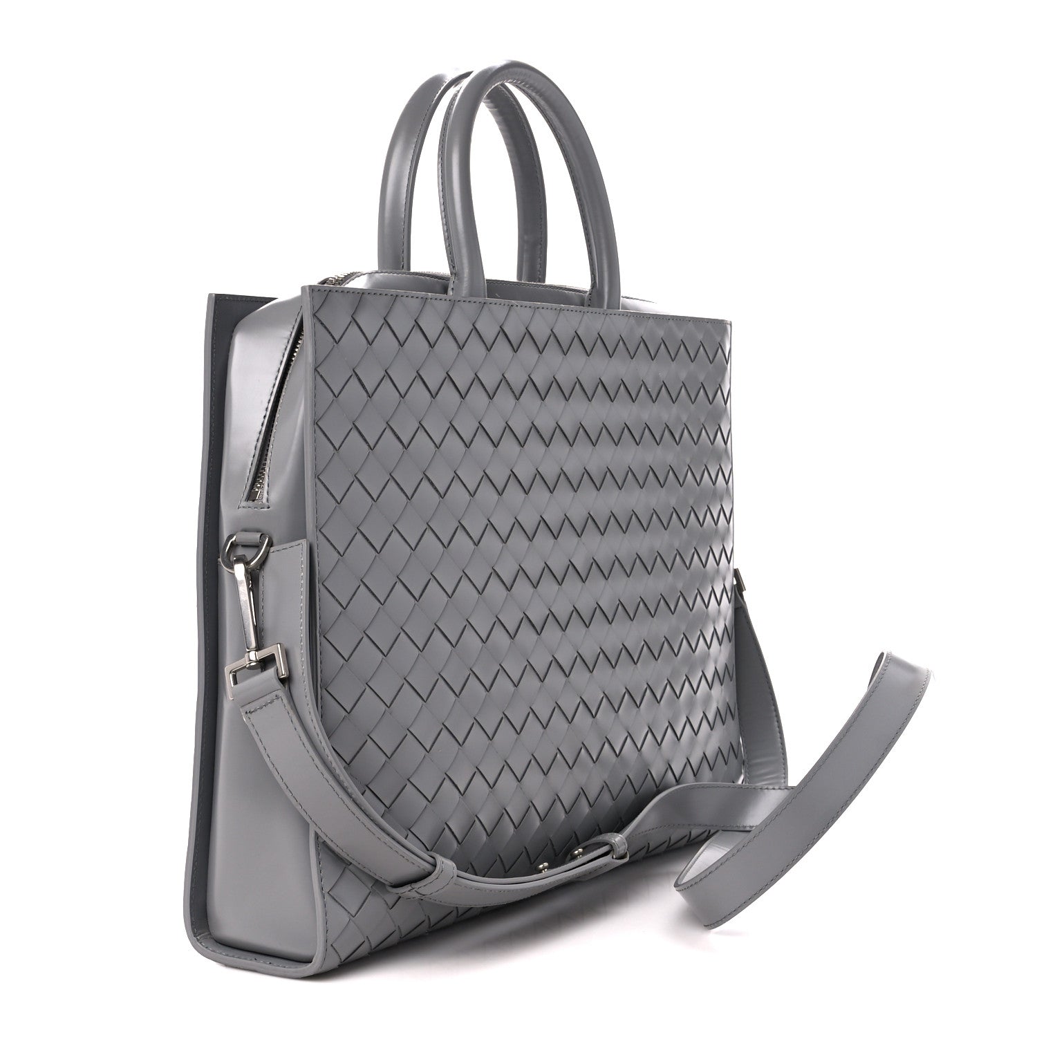 Bottega Veneta Shiny Calfskin Intrecciato Frame Briefcase Concrete 4 of 14