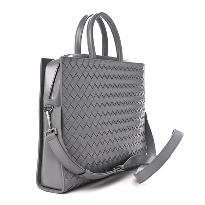 Bottega Veneta Shiny Calfskin Intrecciato Frame Briefcase Concrete 4 of 14