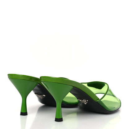 Prada Plexiglass Vernice Metal Triangle Logo 65mm Slide Sandals 39 Mela 4 of 7