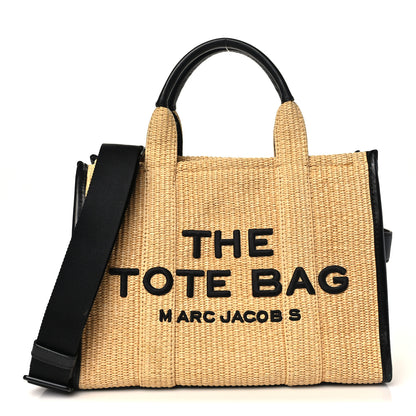 Marc Jacobs Calfskin Woven Straw The Medium Tote Bag Natural 1 of 9