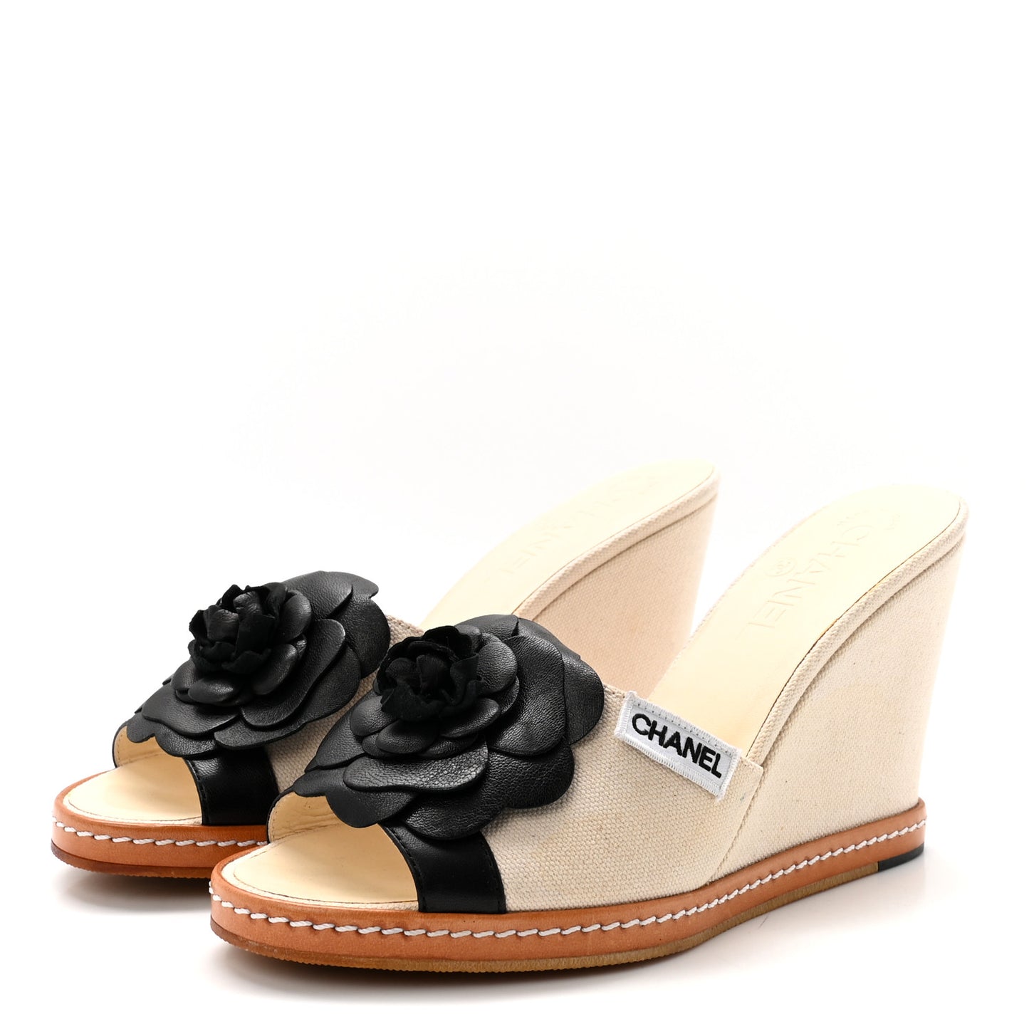 Canvas Camellia Wedge Sandals 38 Off White