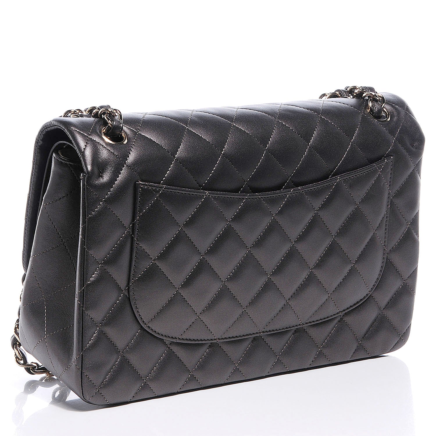 Chanel Lambskin Quilted Jumbo Flap Dark Metallic Grey 3 of 9