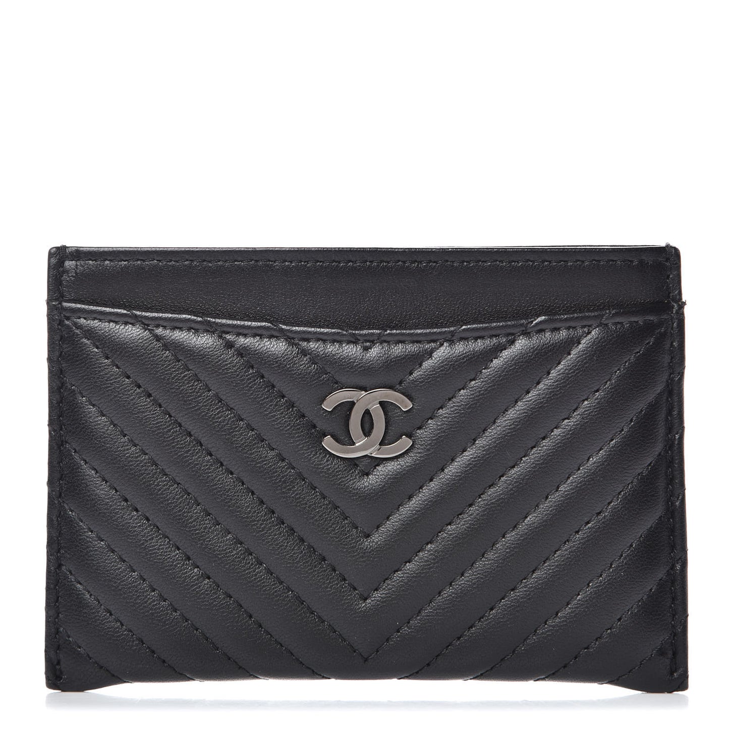 Lambskin Chevron Quilted Card Holder Black