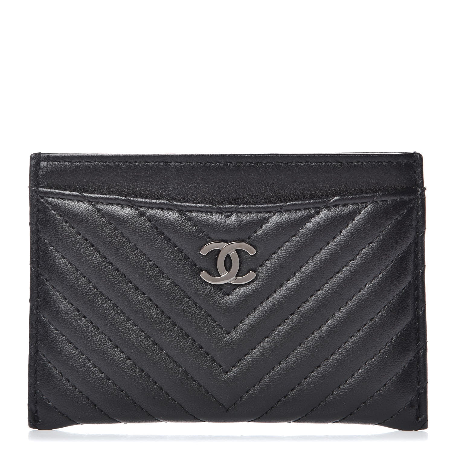 Chanel Lambskin Chevron Quilted Card Holder Black 1 of 11