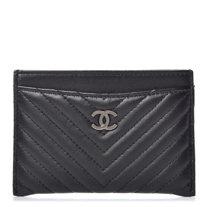Chanel Lambskin Chevron Quilted Card Holder Black 1 of 11