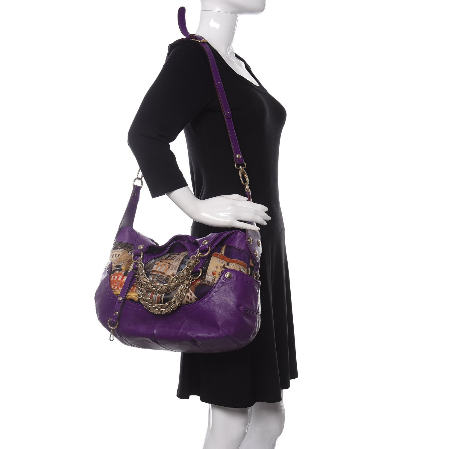 Versace Calfskin Coated Canvas Printed Tote Purple 2 of 11