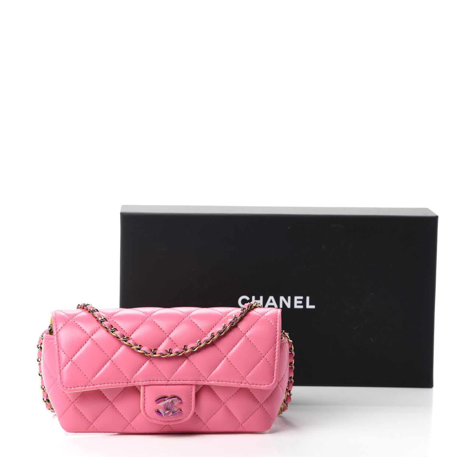 Chanel Lambskin Quilted Glasses Case With Chain Pink Yellow 12 of 12