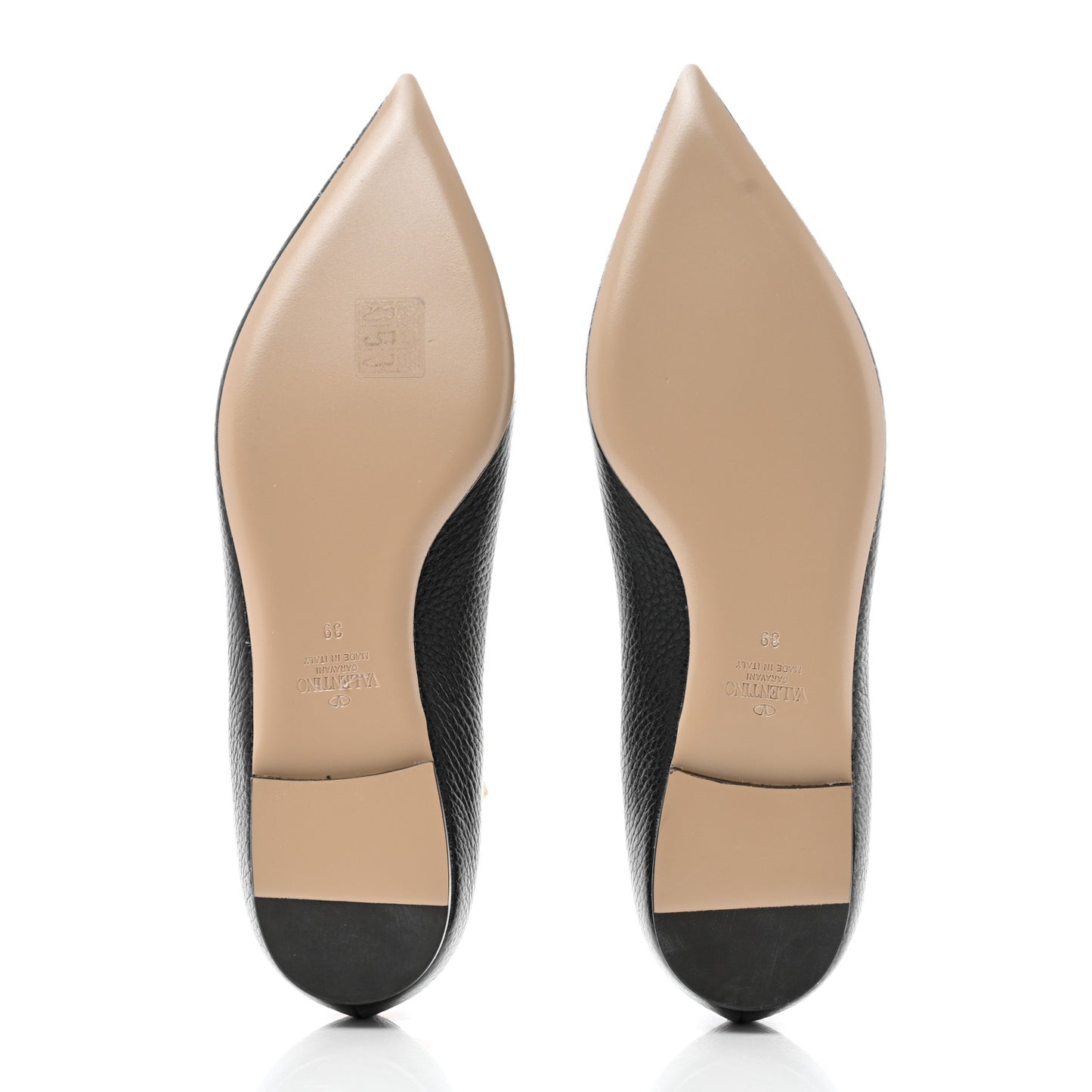 Pebbled Calfskin Rockstud Ankle Strap Ballerina Flats 39 Black