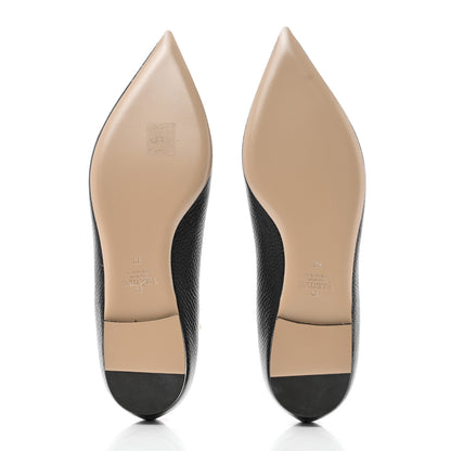 Valentino Garavani Pebbled Calfskin Rockstud Ankle Strap Ballerina Flats 39 Black 5 of 9