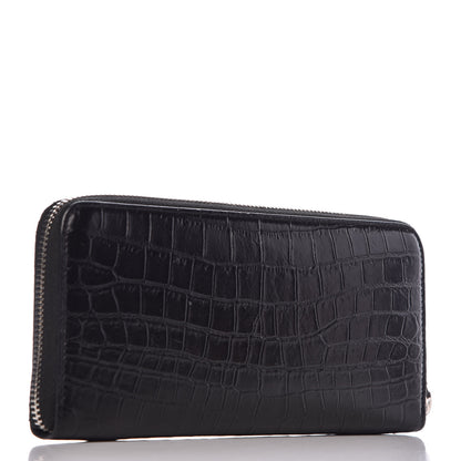 Saint Laurent Calfskin Crocodile Embossed Monogram Zip Around Wallet Black 3 of 8
