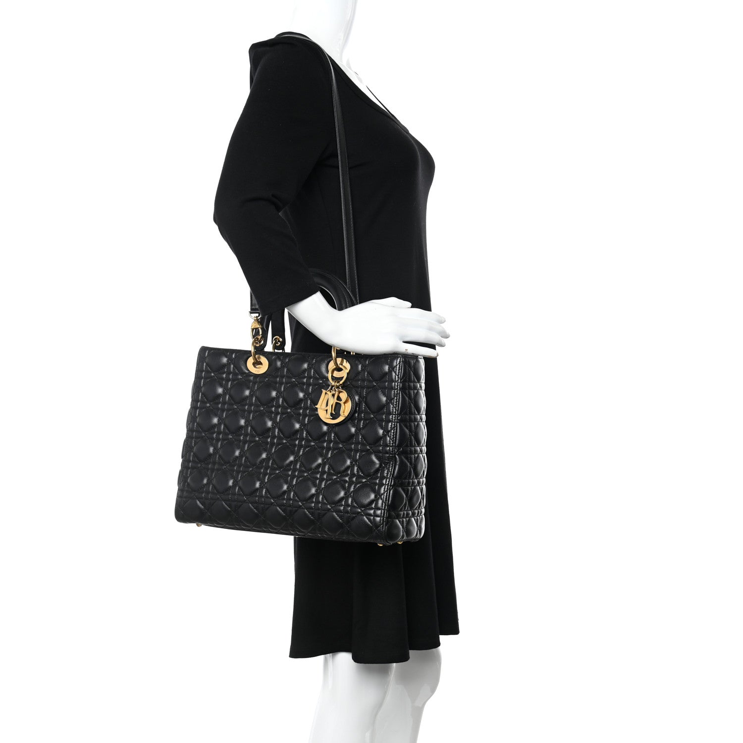 Christian Dior Lambskin Cannage Large Lady Dior Black 2 of 12