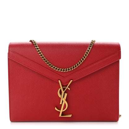 Saint Laurent Grain De Poudre Monogram Cassandra Chain Wallet Red 1 of 12
