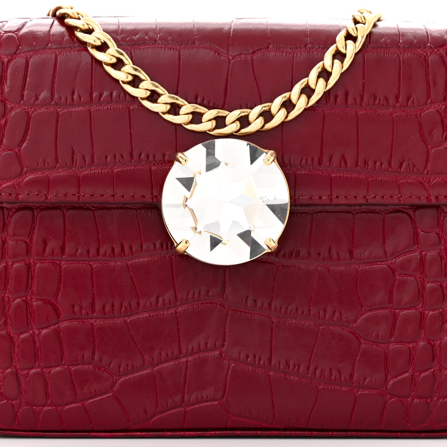 Miu Miu Calfskin Crystal Crocodile Embossed Saint Cocco Wallet On Chain Rubino 7 of 10