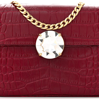 Miu Miu Calfskin Crystal Crocodile Embossed Saint Cocco Wallet On Chain Rubino 7 of 10