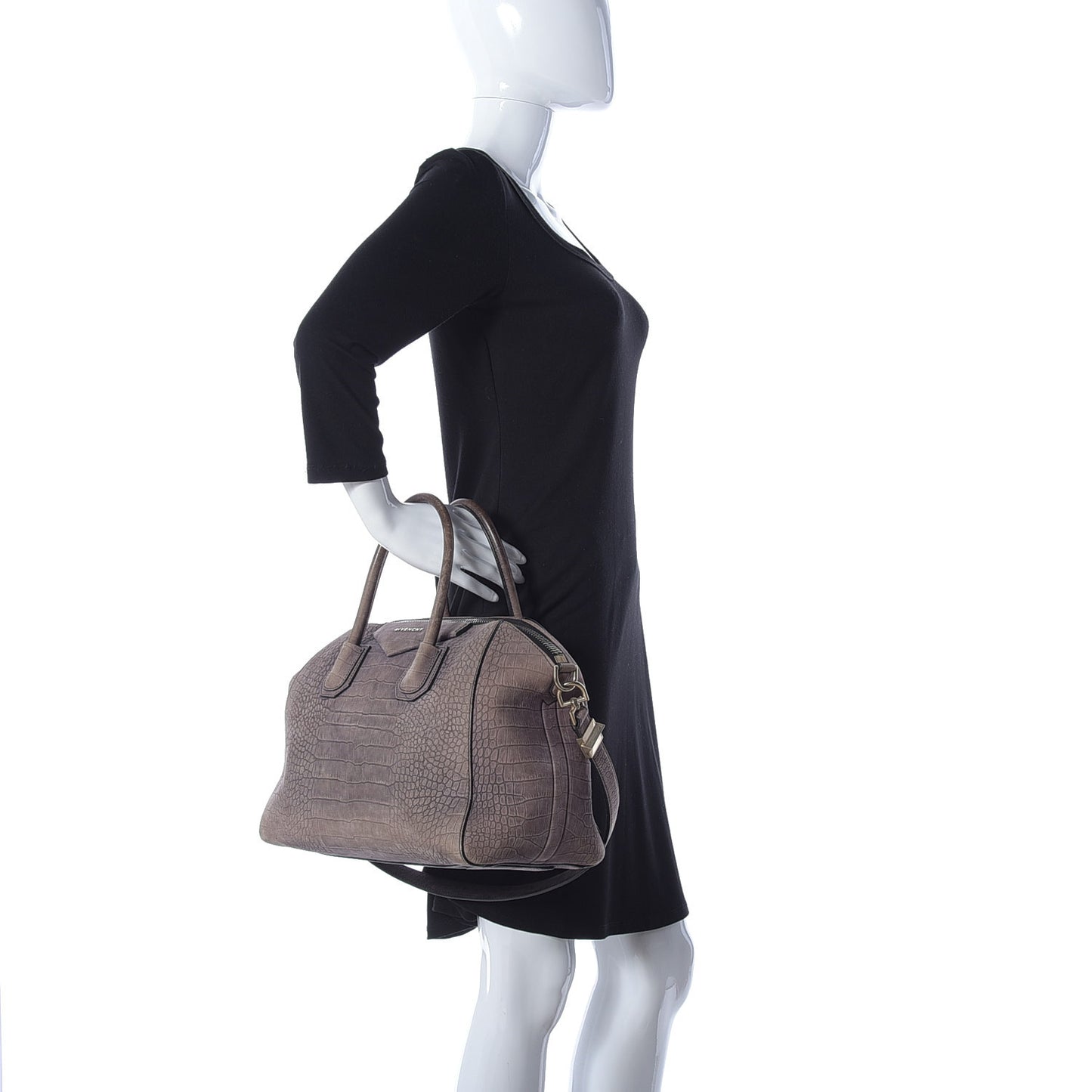 Nubuck Crocodile Embossed Medium Antigona Washed Black