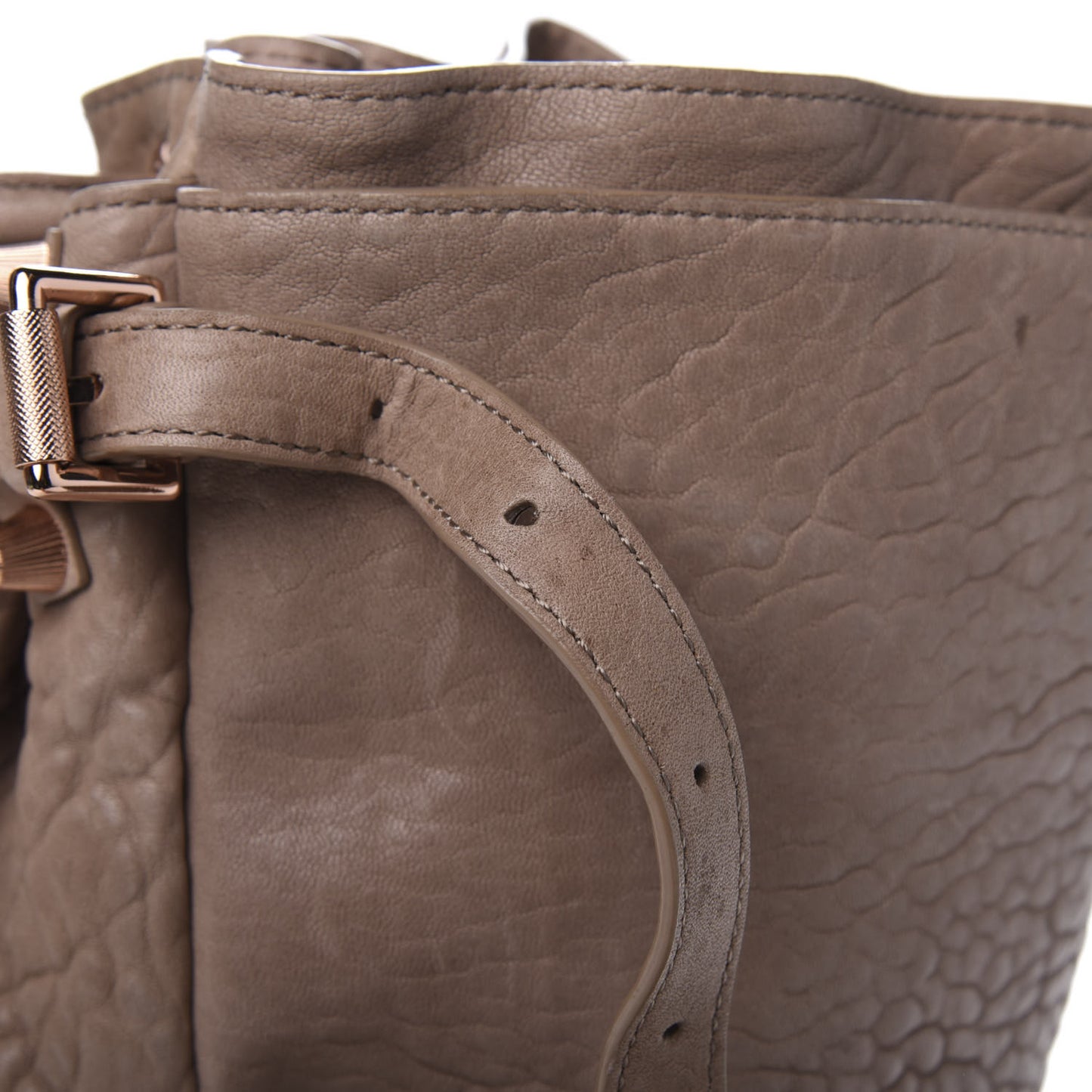 Pebbled Lambskin Diego Bucket Bag Latte