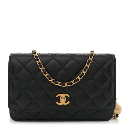Chanel Lambskin Quilted CC Pearl Crush Wallet on Chain WOC Black 1 of 12