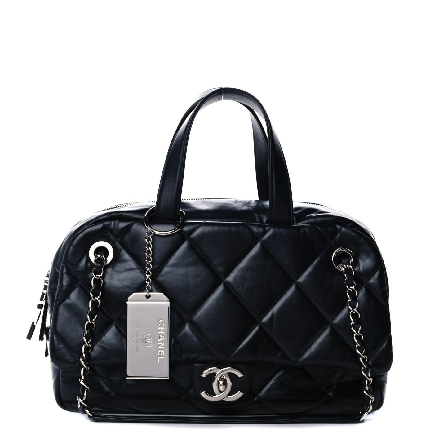 Aged Calfskin Quilted Small Express Bowling Bag Black